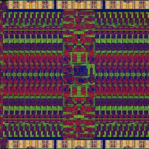 Abstract microscopic photography of a Graphics Processing Unit resembling a floor plan or fractal art